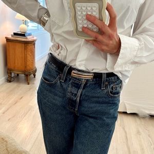 Vintage Silver and Gold black leather belt